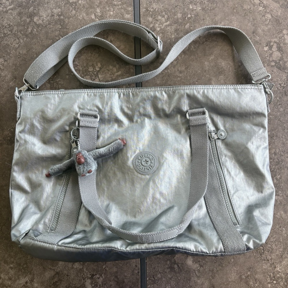 Genuine Kipling Adara Large Crossbody Tote Bag Smooth Silver Metallic KIB2U1